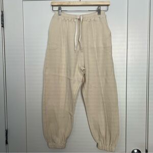 Frankie Shop Jogger Pants Small Bone Waffle Knit Elastic Waist Pockets Relaxed